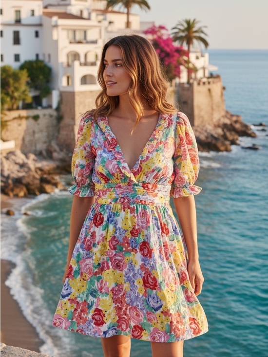 Emily Wonder Dresses & Skirts - Emily Wonder Cottagecore Floral Puff Sleeve Mini Dress Romantic Garden Party M